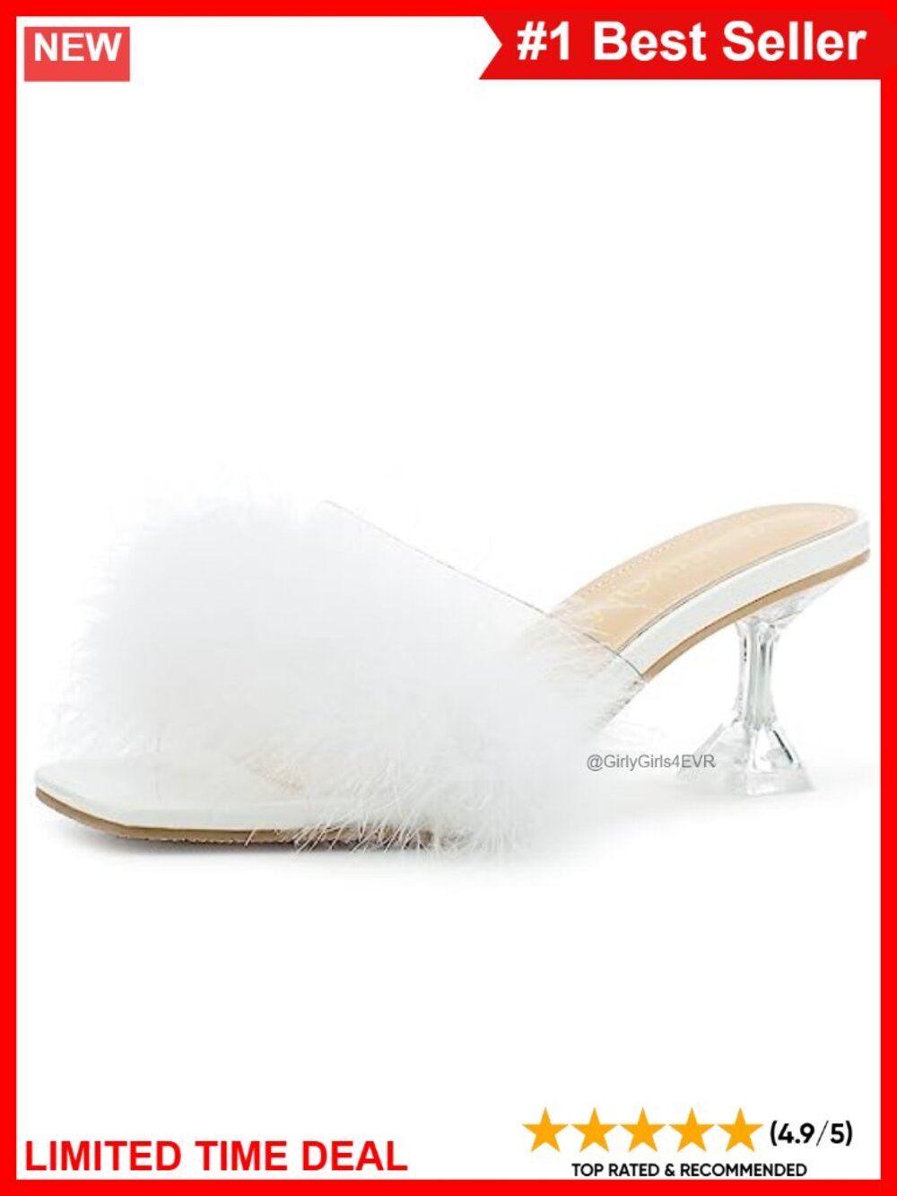 Square Toe Clear Stiletto Heel Mule Sandals with Fluffy Faux Fur